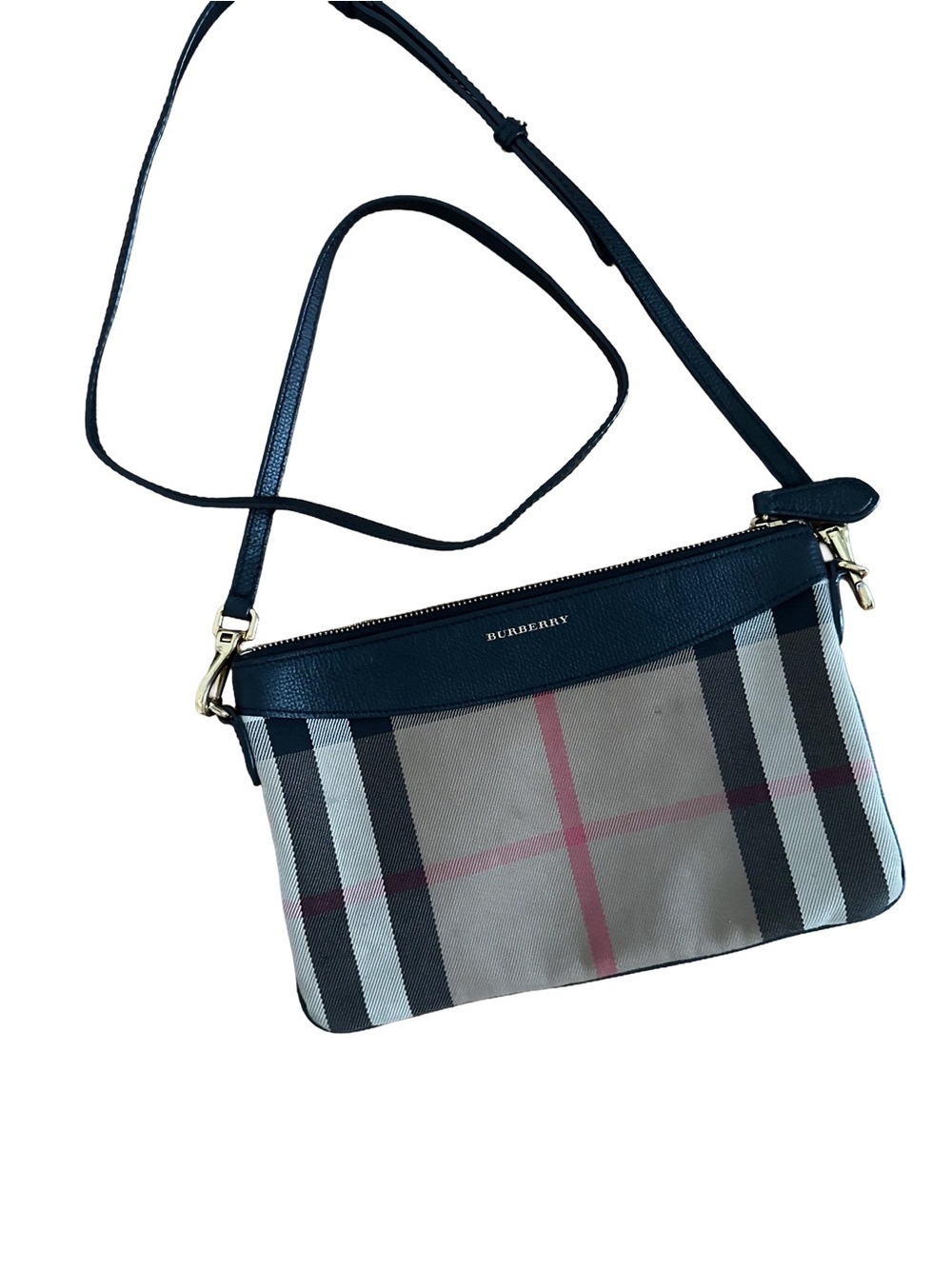 Burberry Black Trim Vintage Check Crossbody with Red Accent
